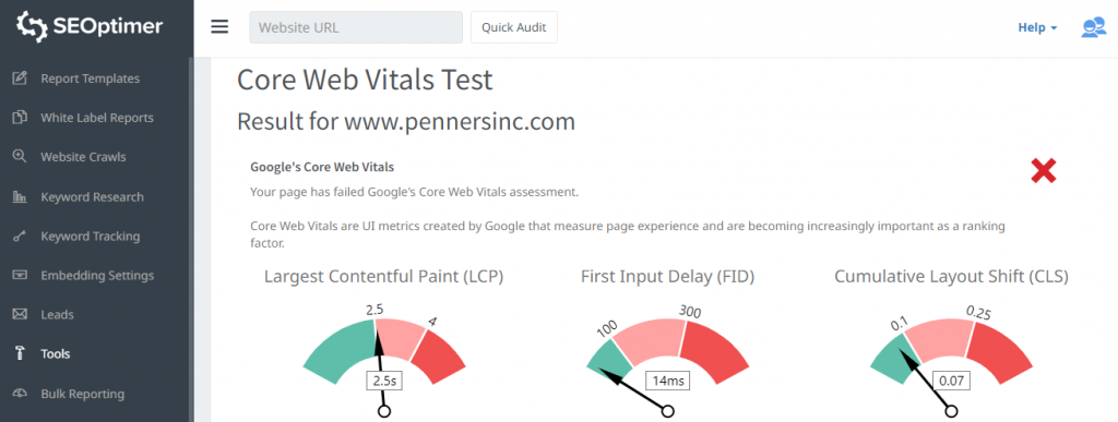 teste de core web vitals